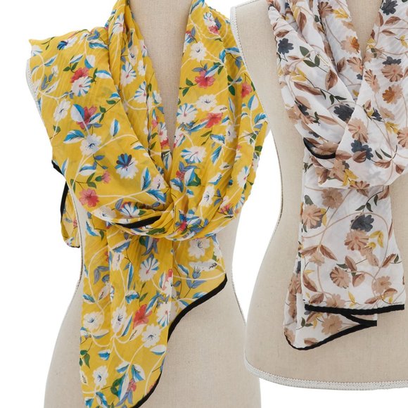 Yellow Floral Ruffled Scarf, 27.5" x 71" - Picture 3 of 3